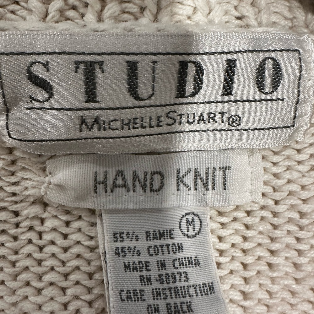 VTG Studio Style Sz: M Cream Hand Knit Cardigan Grandmacore Floral Cottagecore - Picture 11 of 13